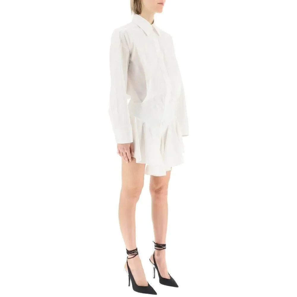 THE ATTICO Candice Mini Dress in White 42 New Womens Collard Ruffle Shirt - Picture 12 of 16